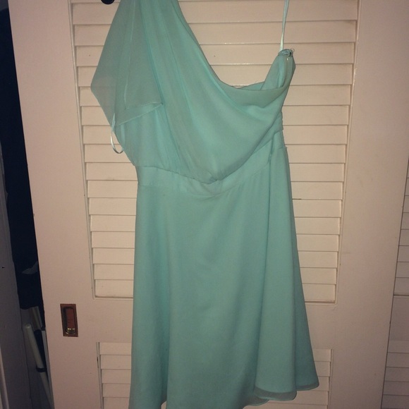 White House Black Market one shoulder Aqua dress!