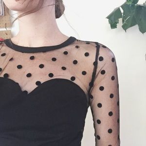 Sheer black polkadot mini size xs