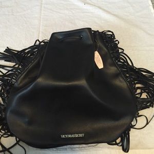 Black leather Victoria's Secret backpack