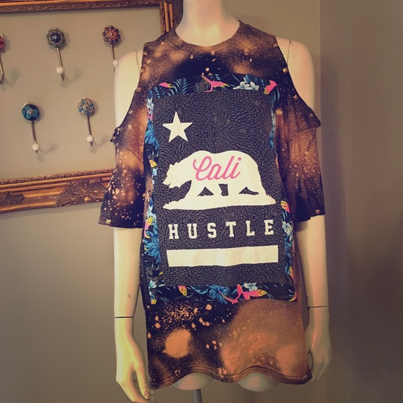 Oversized distressed destroyed cold shoulder tee!
