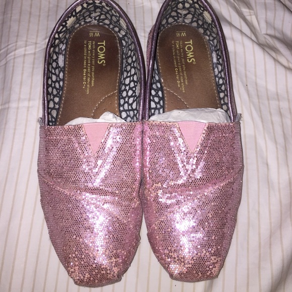 Pink Glitter TOMS Size 9 Women's