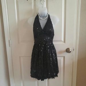 Black Sequin Halter Dress