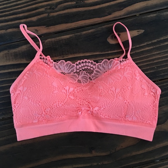Lace Bralette Neon Orange Top - XS