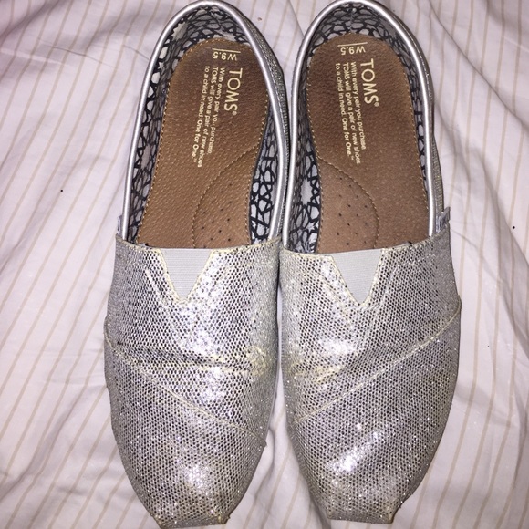 Silver Glitter TOMS size 9 Women's