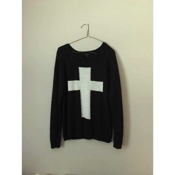 Forever 21 black sweater with cross