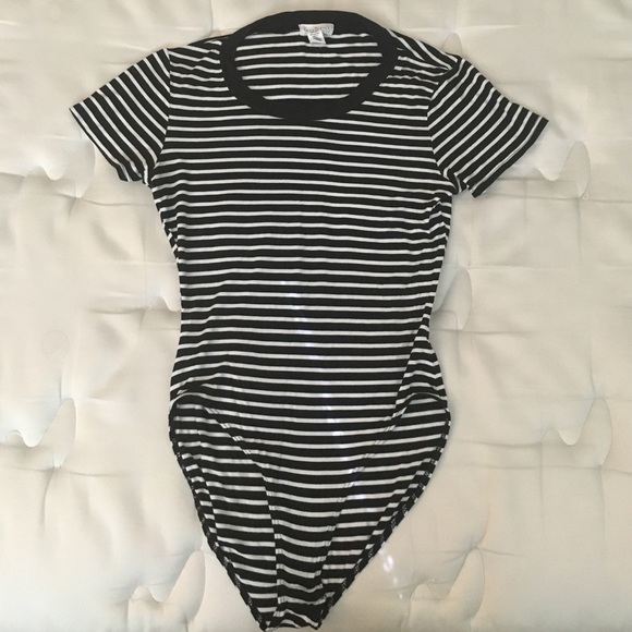 black/white stripped body suit