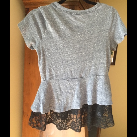 New Free People Grey, Top with Black Lace - Picture 3 of 4