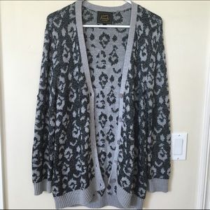 Grey leopard print oversized cardigan