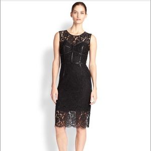 MILLY Leather-Trimmed Lace Bodice Dress