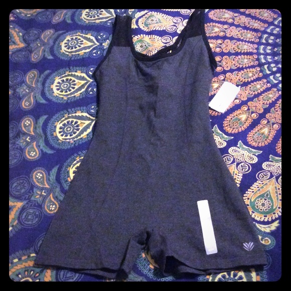Small gray and black yoga unitard