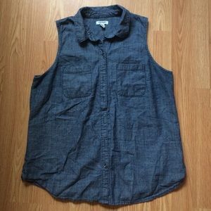 Sleeveless dark chambray button up