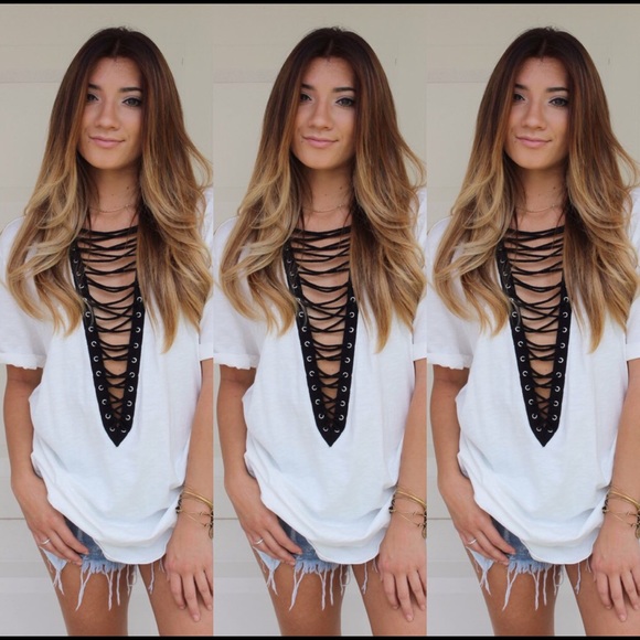 Short Sleeve Oversized Lace Up Tee‼️