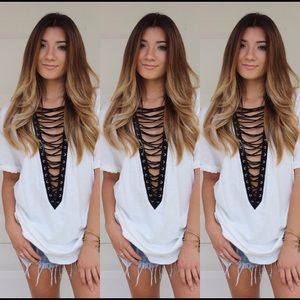 Short Sleeve Oversized Lace Up Tee‼️