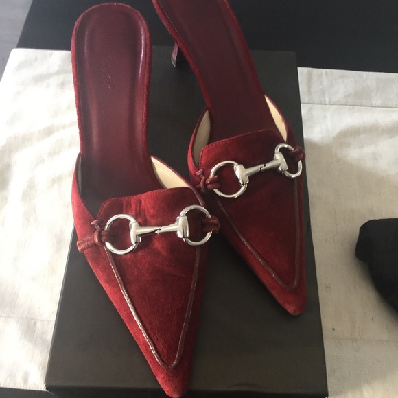 Gucci Shoes - Sumptuous Dark Red Suede Gucci Mules