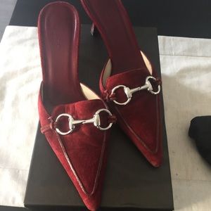 Sumptuous Dark Red Suede Gucci Mules