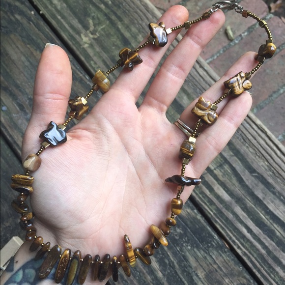 Vintage tiger eye animal necklace silver gorgeous