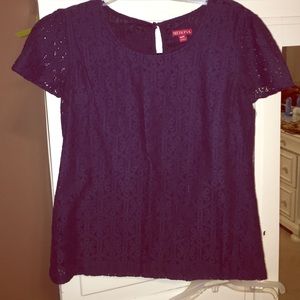 Navy lace target top