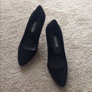 prada milano black suede high heels 37