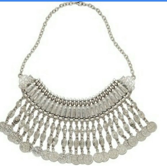 River Island Silver Tone Coin Bibb Necklace