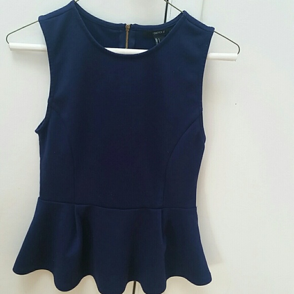 (S) Navy blue peplum top - Picture 2 of 3