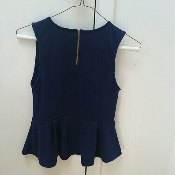 (S) Navy blue peplum top - Picture 3 of 3