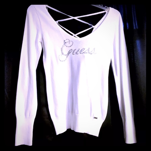 GUESS Bling, Rhinestones- Sweater White, SZ LRG 🎀