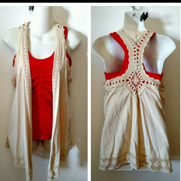 Charlotte Russe Hand Crocheted Vest NWT L Beige