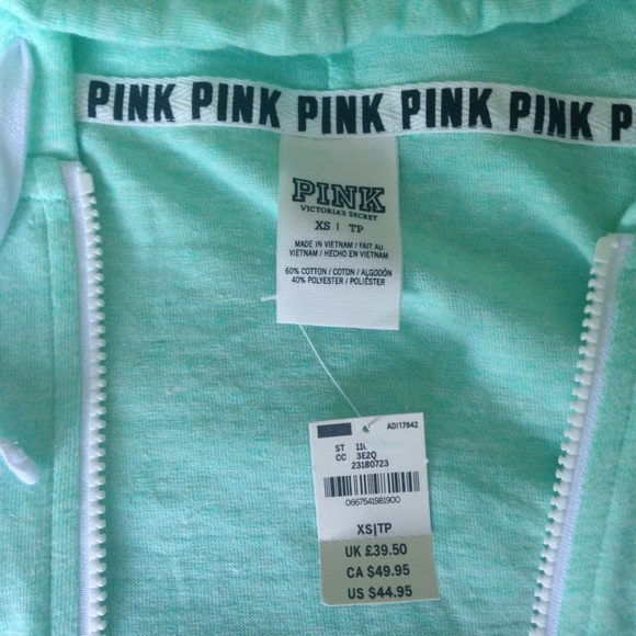 NWT VS PINK MINT FULL ZIP JACKET WITH POCKETS - Picture 3 of 4