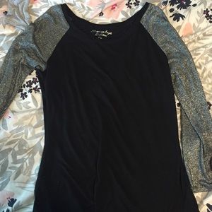 Black American Eagle sparkly sleeve baseball tee