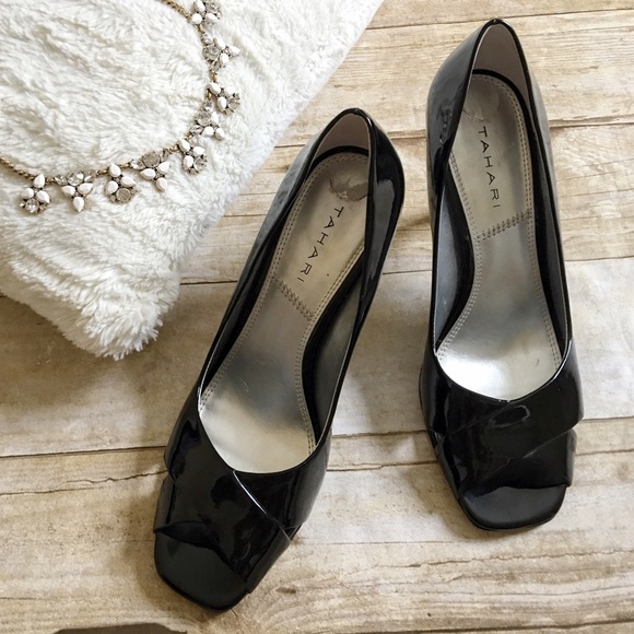 Tahari Shoes - 🍂🍁SALE🍂🍁TAHARI Open Toe Black Patent Heels