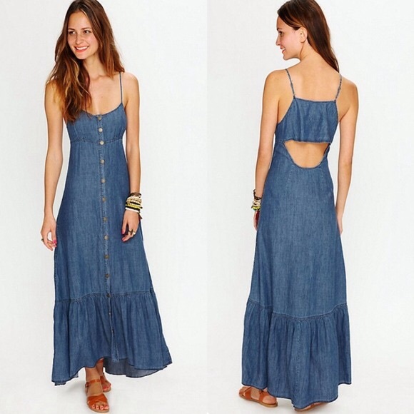 Free People Cutout Back Chambray Maxi Dress