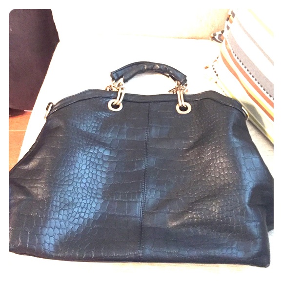 Black faux crocodile leather bag