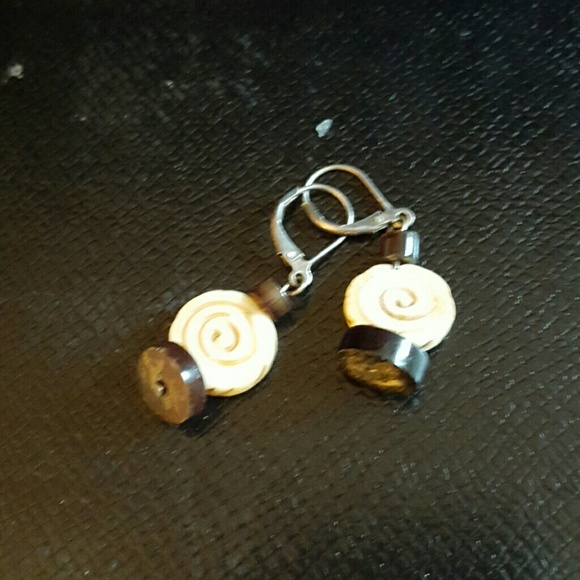 Greek symbol wooden and Silver earrings