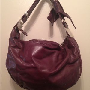 Auth Badgley Mischka plum leather hobo