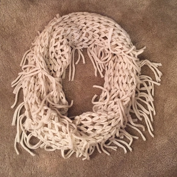 Beige fringe infinity scarf