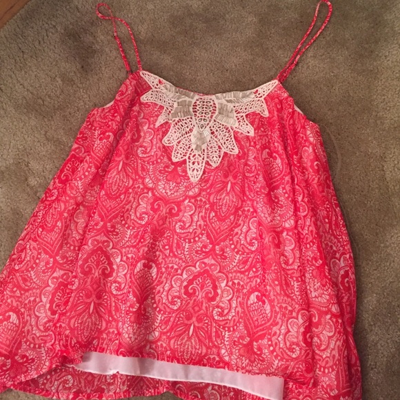 Red and white crochet tank top