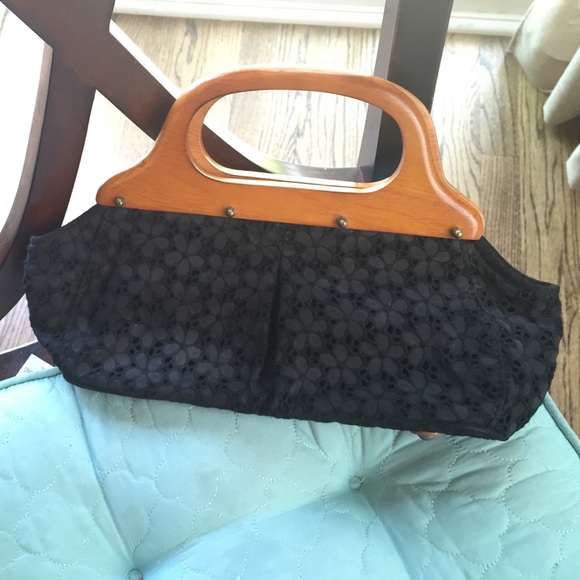 J.Crew wooden handle black purse