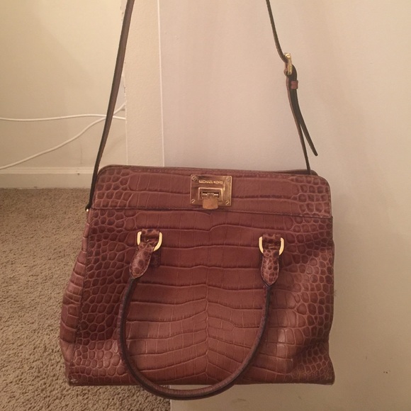 AUTH $900 Michael Kors Signature Croc Bag! Brown