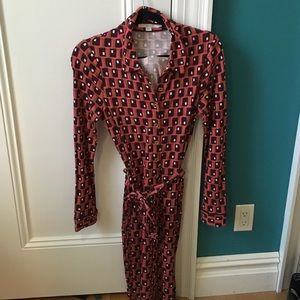 Retro Pink patterned gold button dress