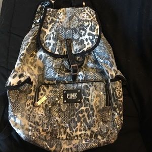 PINK bling leopard print backpack