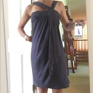 Gold Hawk gray silk cocktail dress 4