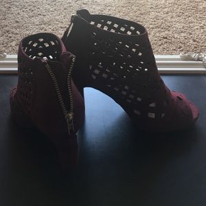 Purple peep toe booties