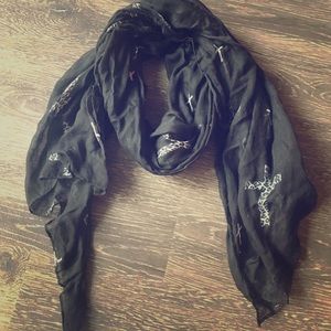 Black Cross Print Scarf