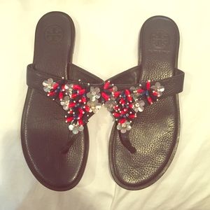 TORY BURCH GENTLY WORN BEADED SANDAL