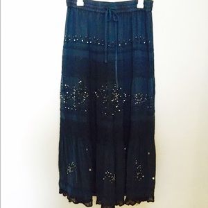 Blue boho maxi skirt