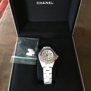 Chanel white ceramic with pink sapphires watch