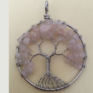 HANDMADE ROSE QUARTZ TREE OF LIFE PENDANT