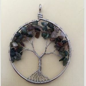MULTICOLOR GEMSTONES TREE OF LIFE PENDANT