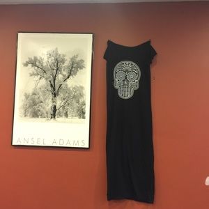 Calavera Sugar Skull Black Cotton Maxi Dress Long