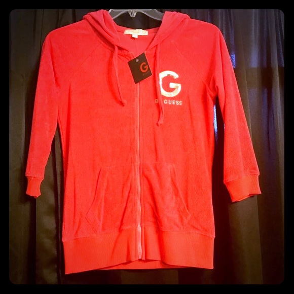 G BY GUESS HOODIE 3/4 SLEEVE SEQUIN, SUNSET SZ LRG